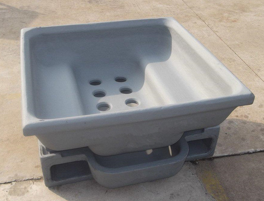 SMI alloy steel dross pan with multi-hole drain configuration and fork channels for aluminium casthouse dross processing